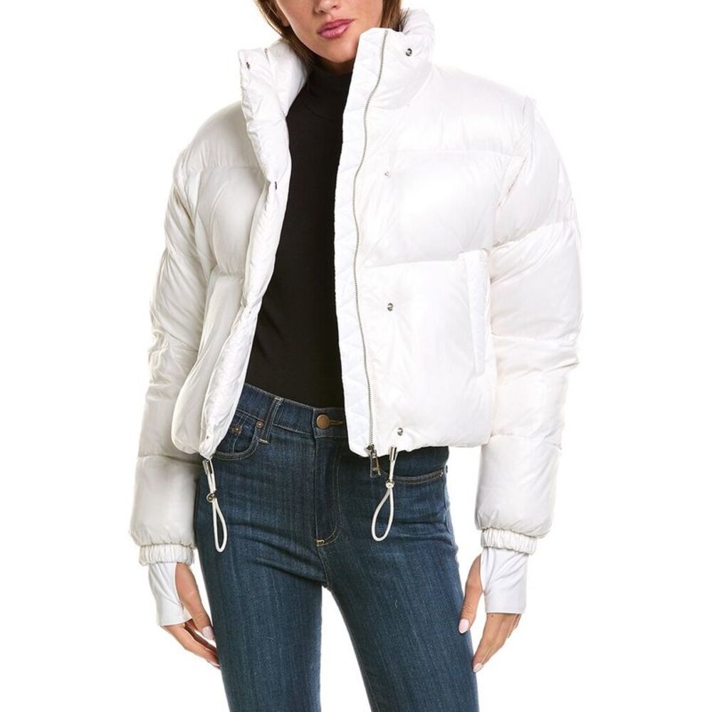 Sam. Womens Zip-Off Sleeve Cropped Down Puffer Coat, White